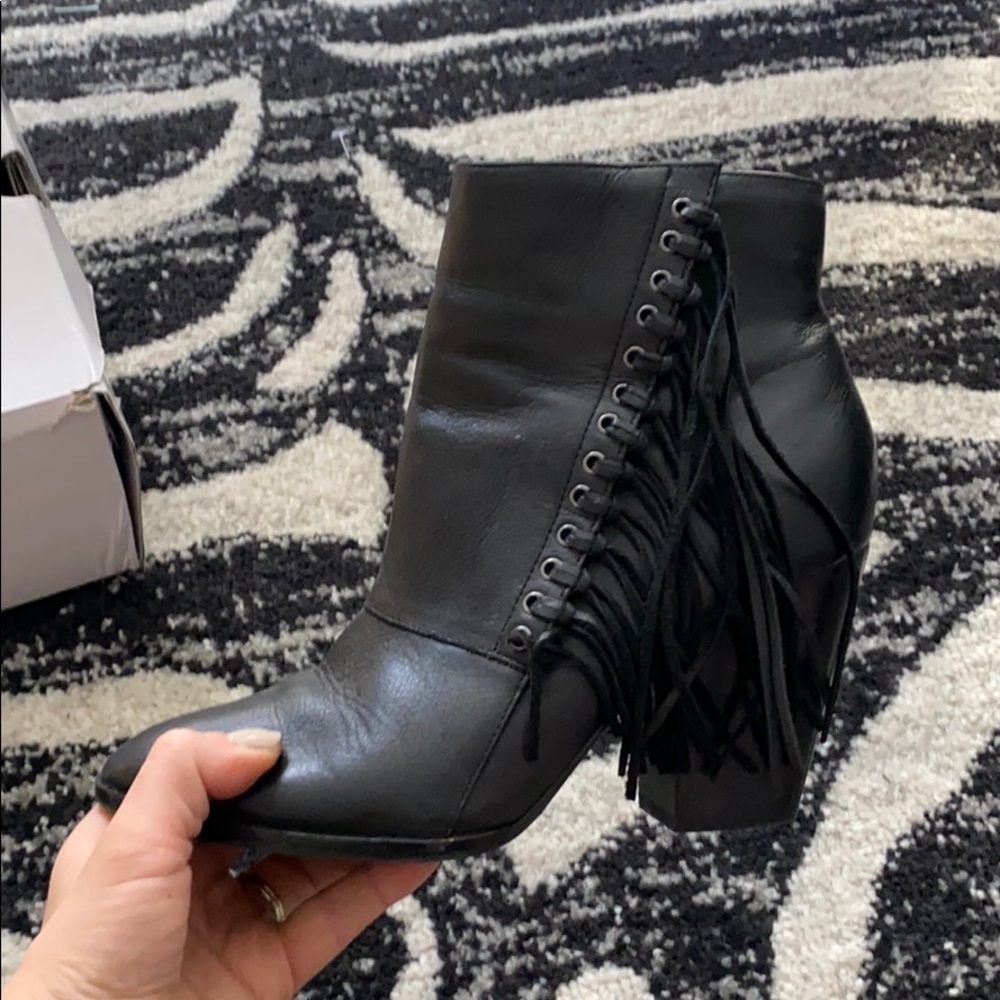 aldo lindsey fringe leather heeled booties - Picture 3 of 5